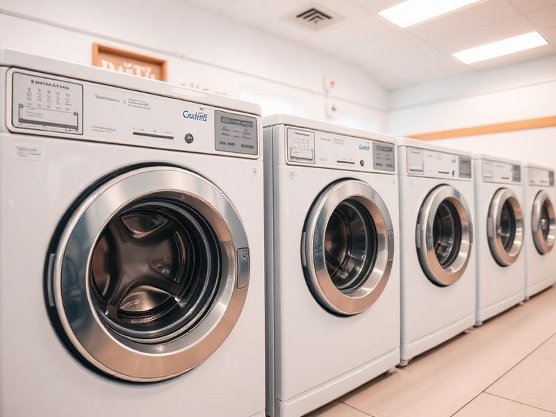 Modern washing machines in clean laundromat
